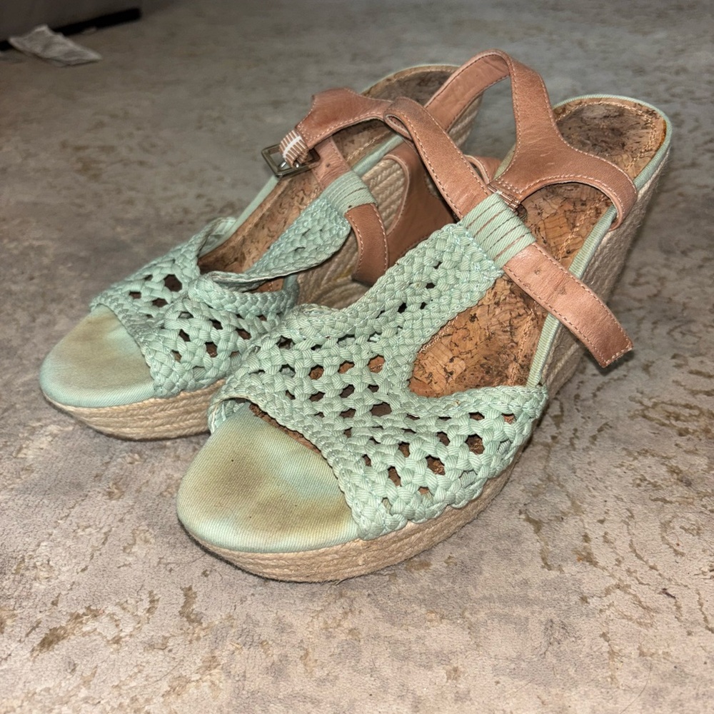 Gianni Bini Mint and Tan Woven Wedges